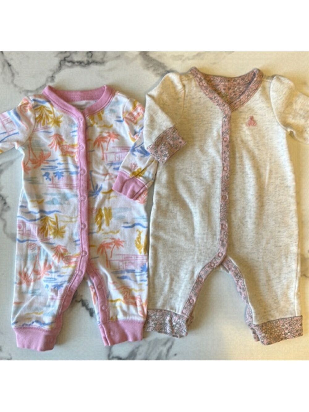 BUNDLE 0-3 month Footless Snap Button One Piece Onesies Sleepers Infant Pyjamas
